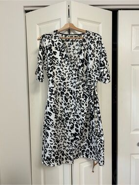 Gaudi' Black & White Animal Print Midi Wrap Dress